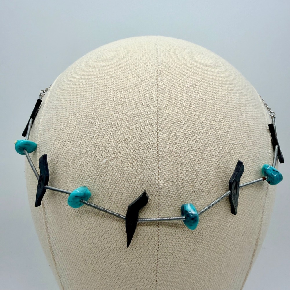 Vintage Fetish Bird Necklace Turquoise Stone Black Birdโ Carved Charms Good